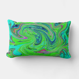 Lime Green and Blue Groovy Abstract Retro Art Lumbar Cushion