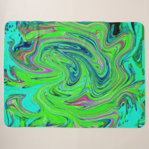 Lime Green and Blue Groovy Abstract Retro Art Sherpa Blanket