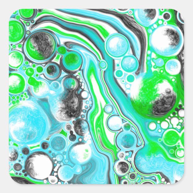 Lime Green and Blue Marble like Swirls   Square St Square Sticker (Front)