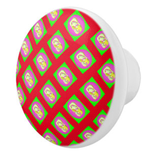 Lime Green and bright purple patterns           Ceramic Knob