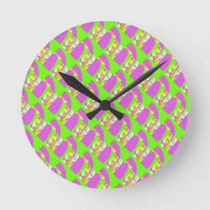 Lime Green and bright purple patterns Compact Mi Round Clock