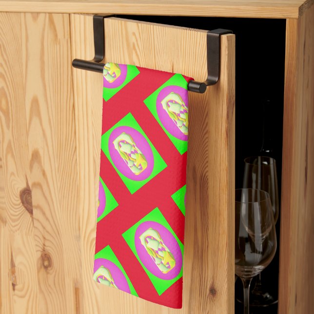 Lime Green and bright purple patterns       Tea Towel (Thirds Fold)