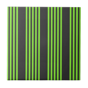 Lime green and charcoal five stripes pattern ceramic tile
