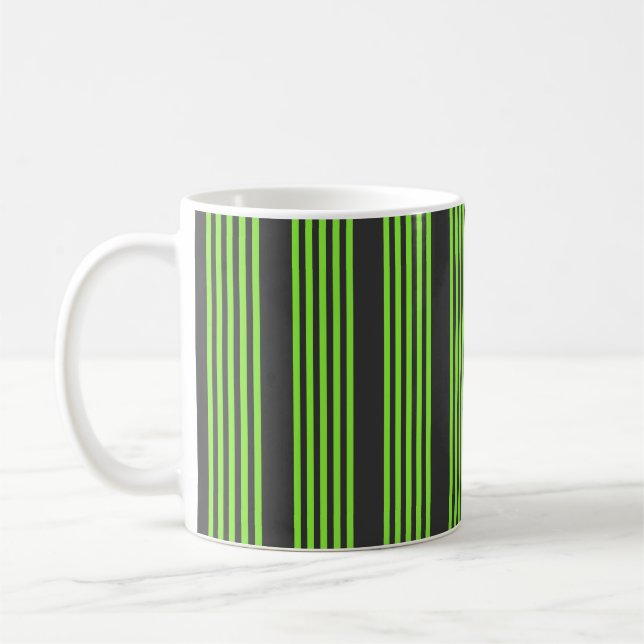 Lime green and charcoal five stripes pattern coffee mug (Left)