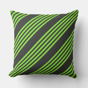 Lime green and charcoal five stripes pattern cushion