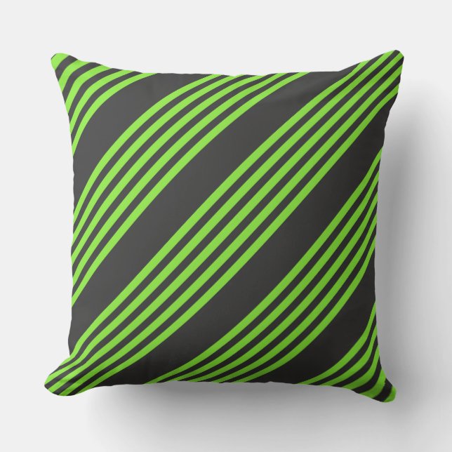 Lime green and charcoal five stripes pattern cushion (Front)