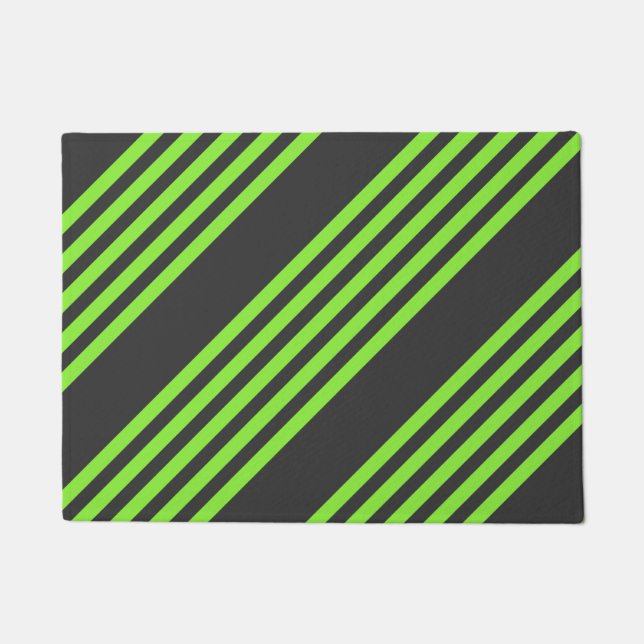 Lime green and charcoal five stripes pattern doormat (Front)
