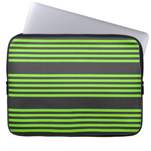 Lime green and charcoal five stripes pattern laptop sleeve