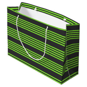 Lime green and charcoal five stripes pattern large gift bag