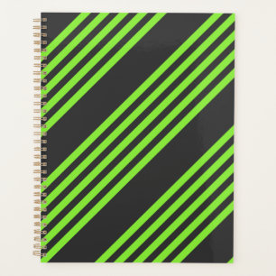 Lime green and charcoal five stripes pattern planner