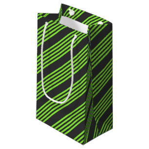 Lime green and charcoal five stripes pattern small gift bag