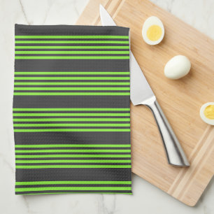 Lime green and charcoal five stripes pattern tea towel