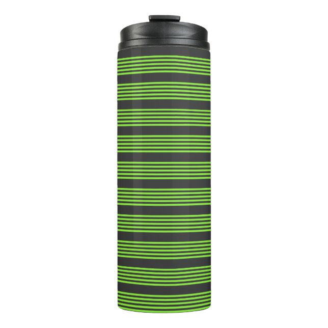 Lime green and charcoal five stripes pattern thermal tumbler (Front)