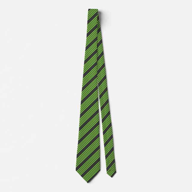 Lime green and charcoal five stripes pattern tie (Front)