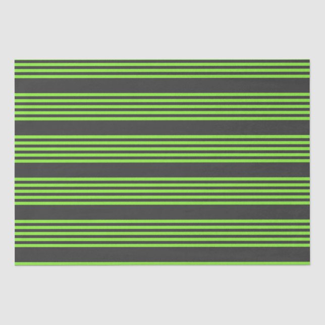 Lime green and charcoal five stripes pattern tissue paper (Front)