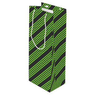 Lime green and charcoal five stripes pattern wine gift bag
