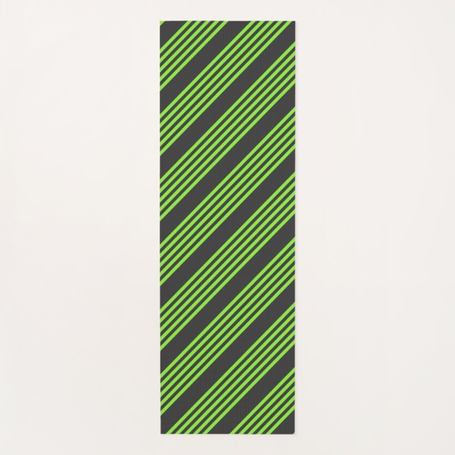 Lime green and charcoal five stripes pattern yoga mat (Front)