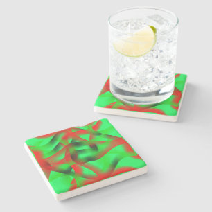 Lime green and clear red ripples, with shadow? stone coaster
