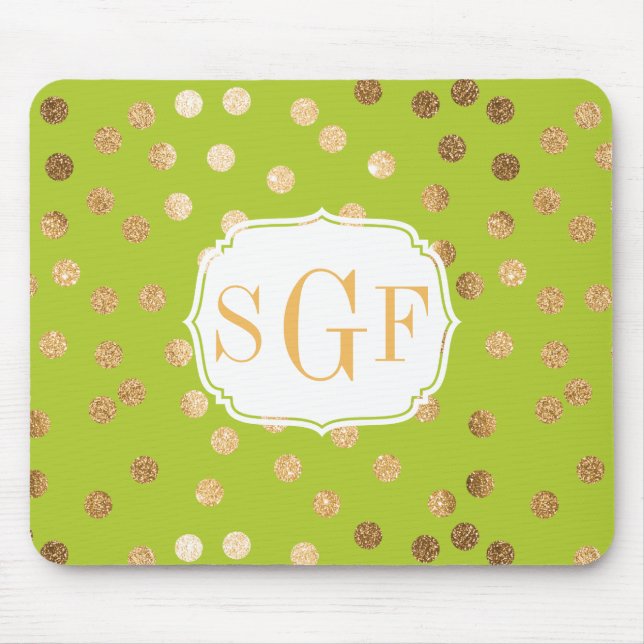 Lime Green and Gold Glitter City Dots Mousepad (Front)