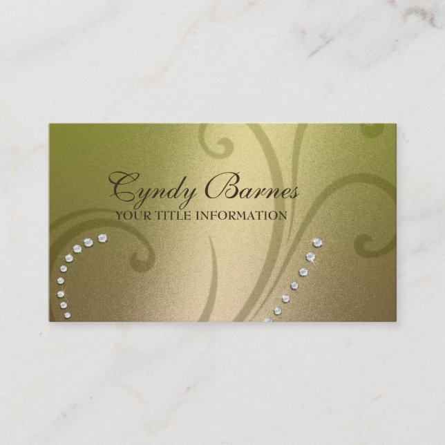 Lime Green and Gold Shimmer and Crystals Business Card (Front)