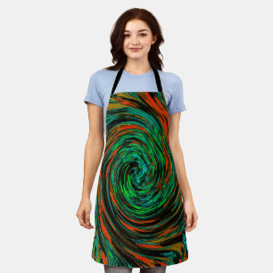 Lime Green and Orange Abstract Retro Twirl Apron