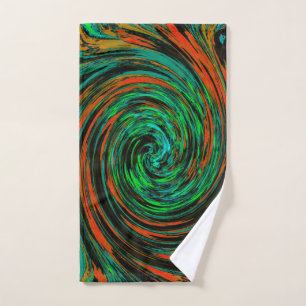Lime Green and Orange Abstract Retro Twirl Bath Towel Set
