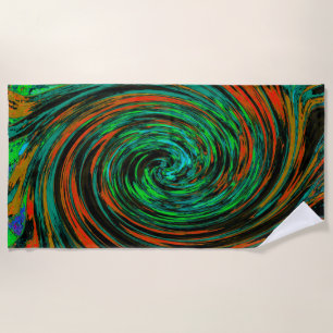 Lime Green and Orange Abstract Retro Twirl Beach Towel