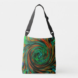Lime Green and Orange Abstract Retro Twirl Crossbody Bag