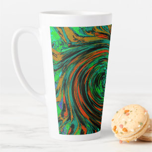 Lime Green and Orange Abstract Retro Twirl Latte Mug