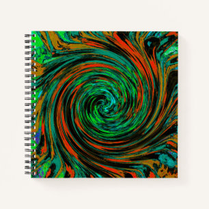 Lime Green and Orange Abstract Retro Twirl Notebook