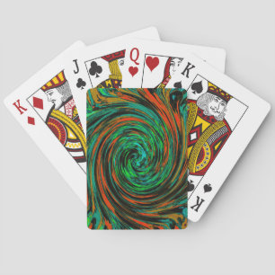 Lime Green and Orange Abstract Retro Twirl Playing Cards