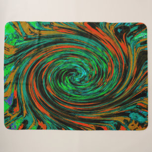 Lime Green and Orange Abstract Retro Twirl Sherpa Blanket
