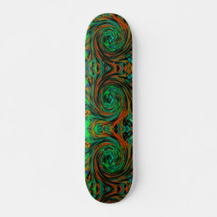 Lime Green and Orange Abstract Retro Twirl Skateboard