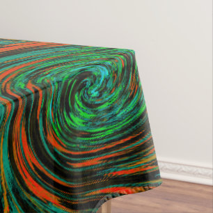 Lime Green and Orange Abstract Retro Twirl Tablecloth