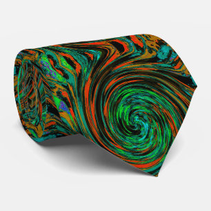 Lime Green and Orange Abstract Retro Twirl Tie