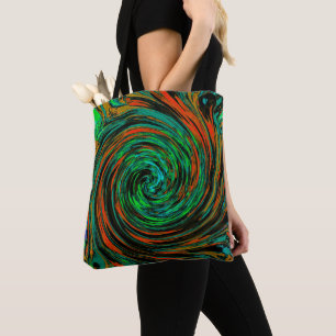 Lime Green and Orange Abstract Retro Twirl Tote Bag