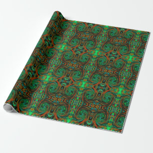 Lime Green and Orange Abstract Retro Twirl Wrapping Paper