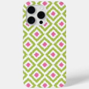 Lime Green and Pink Diamond Ikat Pattern iPhone 15 Pro Max Case