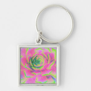 Lime Green and Pink Succulent Sedum Rosette Key Ring