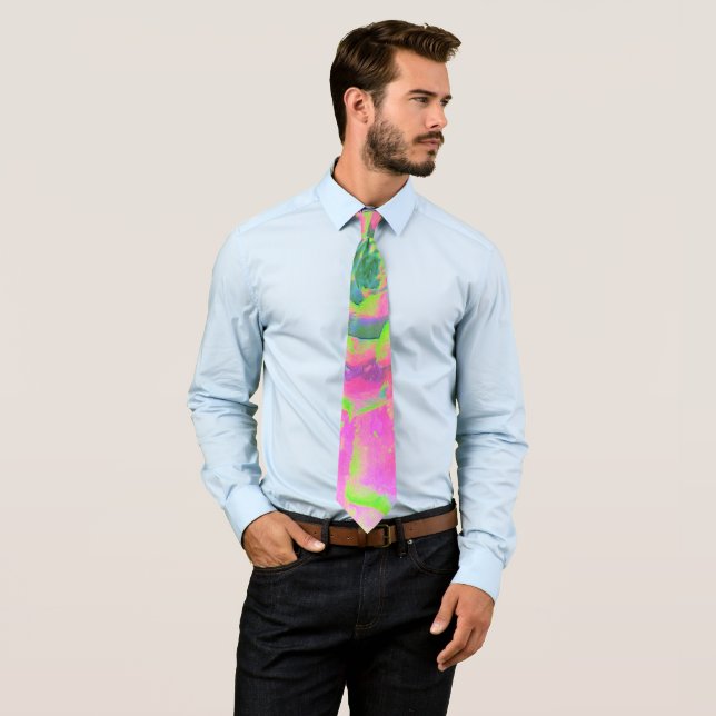 Lime Green and Pink Succulent Sedum Rosette Tie (In Situ)