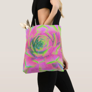 Lime Green and Pink Succulent Sedum Rosette Tote Bag