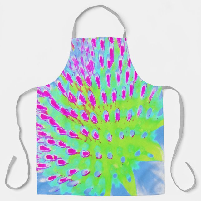 Lime Green and Purple Abstract Cone Flower Apron (Front)