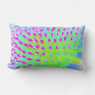 Lime Green and Purple Abstract Cone Flower Lumbar Cushion