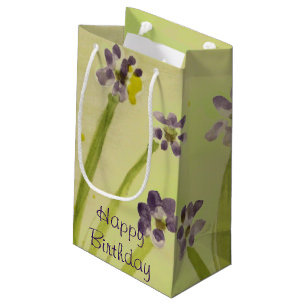 Lime green and purple floral small gift bag