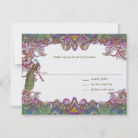 Lime Green and Raspberry Damask Wedding Invitation