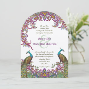Lime Green and Raspberry Damask Wedding Invitation