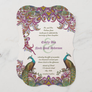 Lime Green and Raspberry Damask Wedding Invitation