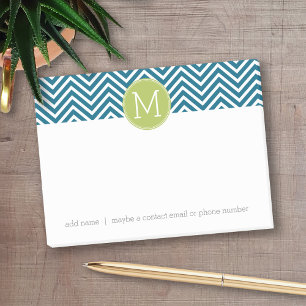 Lime Green and Teal Chevron Pattern Monogram Post-it Notes