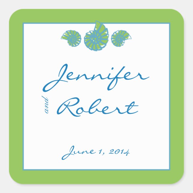 Lime Green and Turquoise Seashell Envelope Seal (Front)