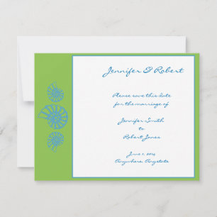 Lime Green and Turquoise Seashell Save the Date